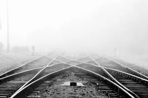 Railway in fog — Stock Photo, Image