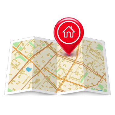 City map with label home pin