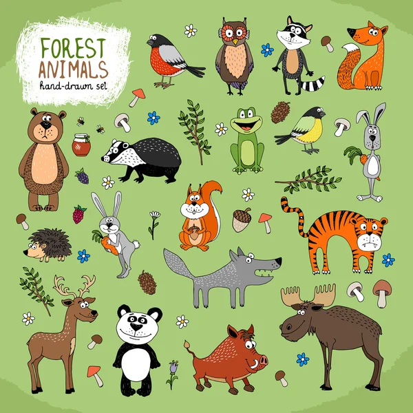 Forest Animals hand-drawn illustration Royalty Free Stock Vectors