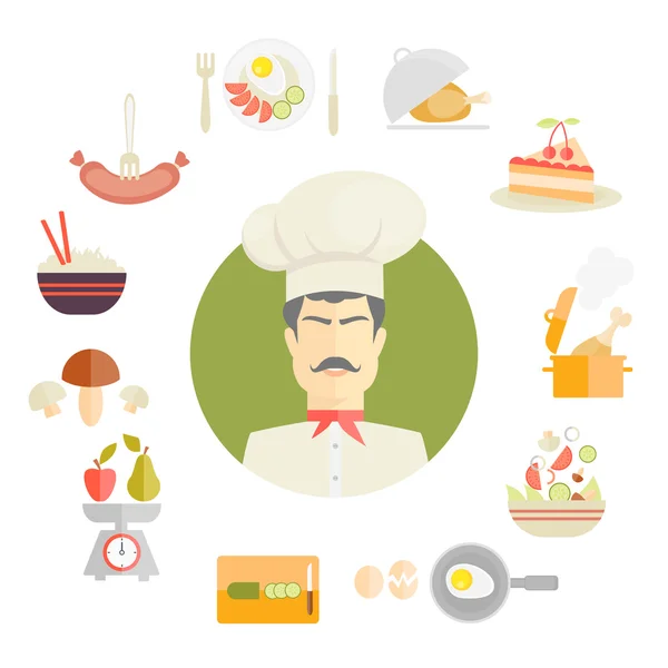 Cooking and food icons in fat style — Stock Illustration Cooking and food icons in fat style Vector Graphics