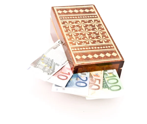 Wooden box with money — Stock Photo, Image