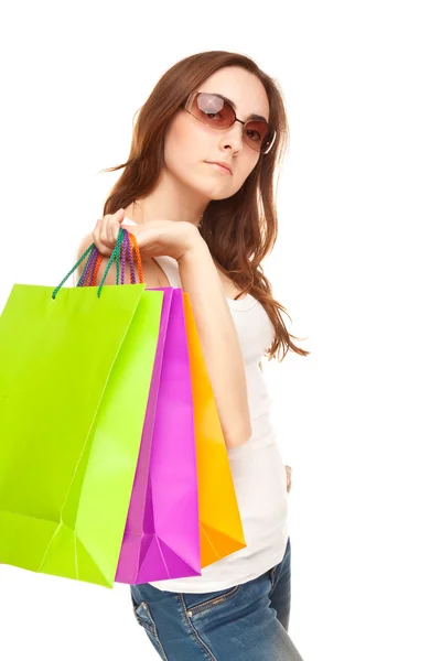 Foto van een mooie vrouw met shopping tassen — Stockfoto