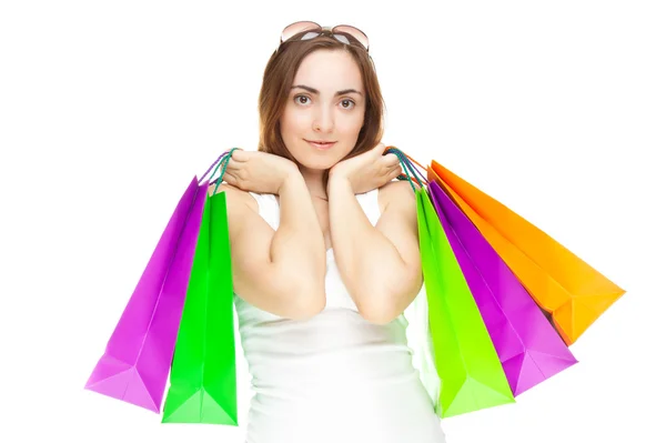 Foto van een mooie vrouw met shopping tassen — Stockfoto