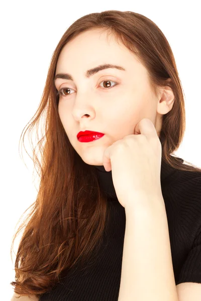 Portrait of beautiful woman with red lips — Stock Photo, Image