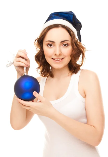 Beautiful woman with christmas toy smiling — Stock Photo, Image