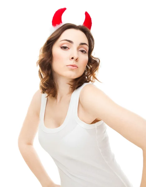 Schöne Frau mit rotem Horn — Stockfoto