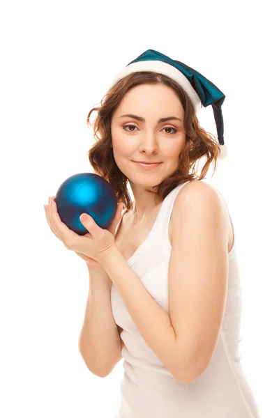 Mooie vrouw met Kerstmis speelgoed lachende — Stockfoto