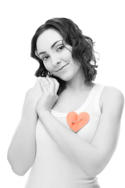 Vrouw met een vastgemaakte hart — Stockfoto