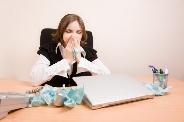 Businesswoman crying at office clipart