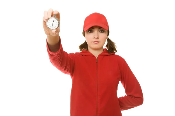 Female fitness trainer with stopwatch — Stock Photo, Image