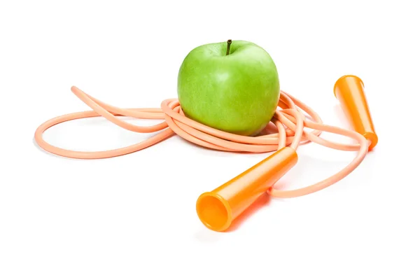 A green apple and rope isolated on white — Stock Photo, Image