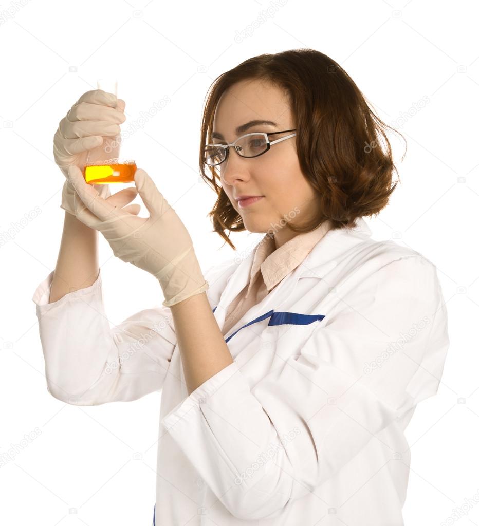 Scientist with one flask
