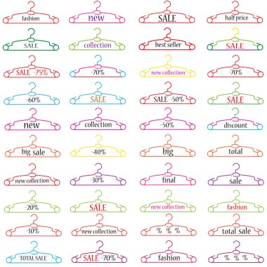 Many colorful clothes hangers clipart