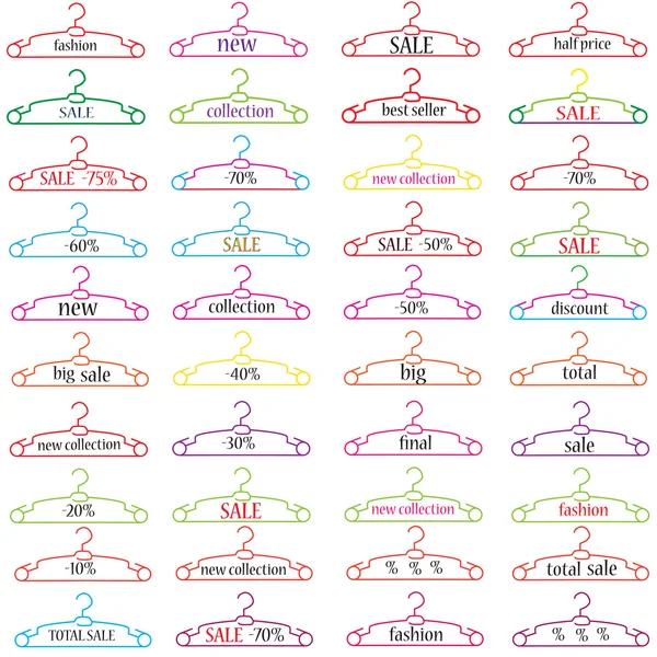 Many colorful clothes hangers — Stock Vector