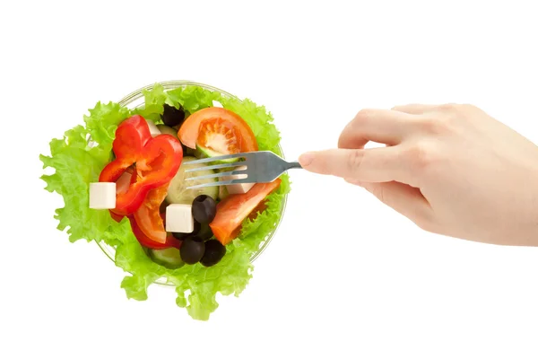 Bild av grekisk sallad och gaffel — Stockfoto