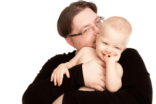 Picture of happy father with a baby isolated — Stock Photo, Image