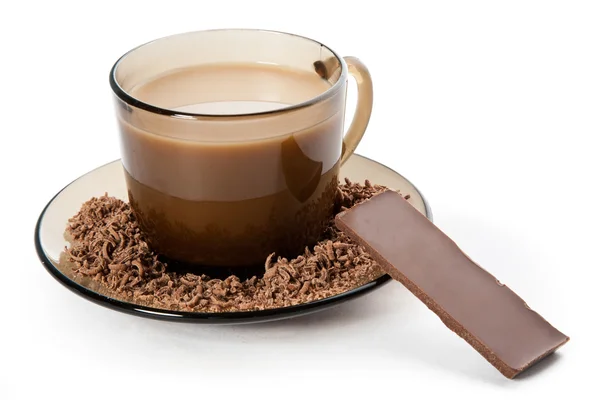 Šálek kávy a kousek čokolády — Stock fotografie