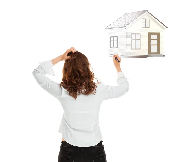 Woman with house sketch — Stock Photo, Image