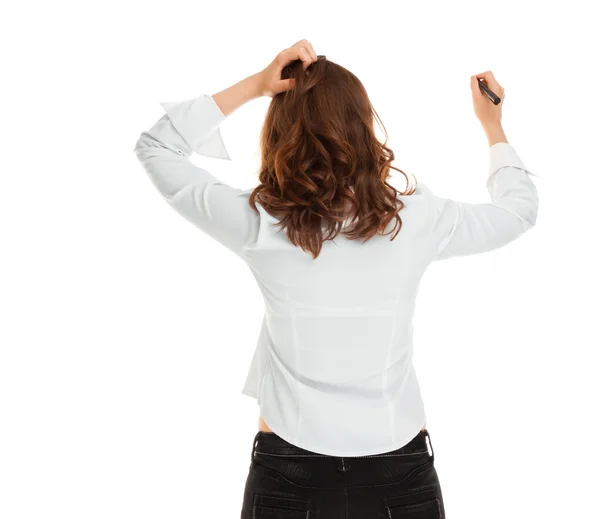 Woman with marker — Stock Photo, Image