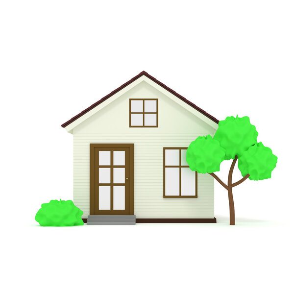 3d house icon with tree
