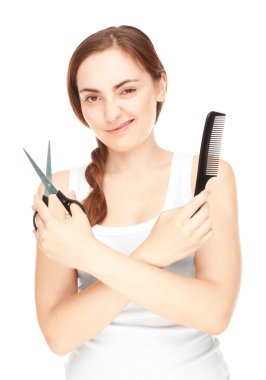 holding bir makas ve tarak göz kırpıyor Kuaför