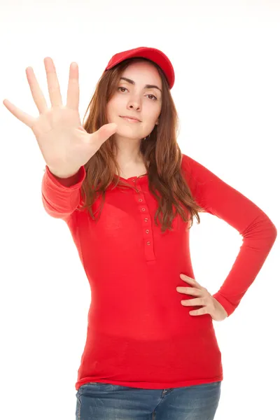 Beş parmakları gösterilen genç bir kadının yakın çekim