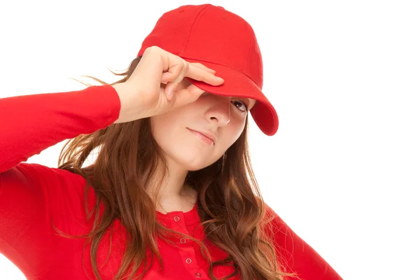 Close-up of a young woman with cap — Stock Photo, Image