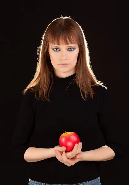 Beautiful woman with red apple — Stock Photo, Image