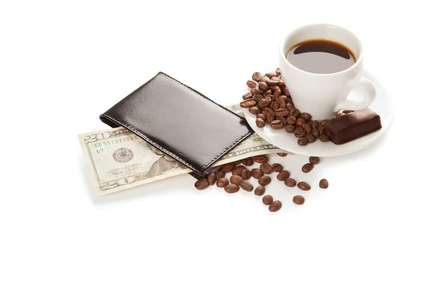 Una tazza di caffè e 20 dollari — Foto Stock