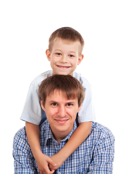 Portret van blij vader en zoon. geïsoleerd — Stockfoto