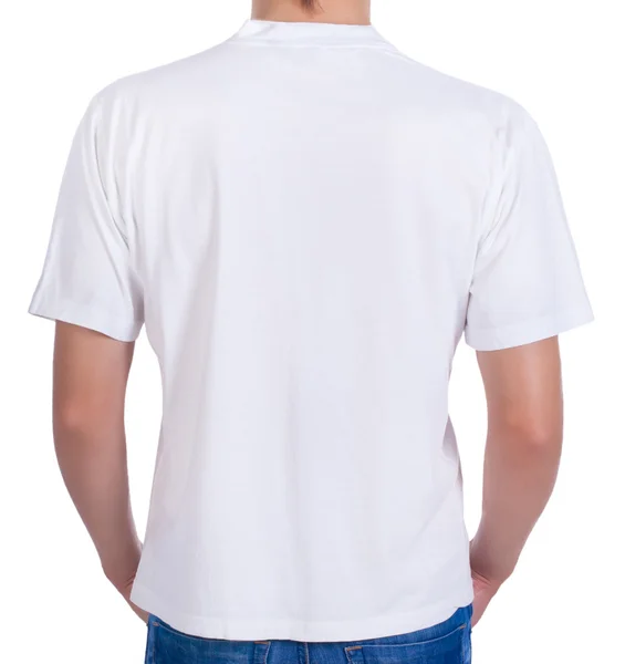 Weißes T-Shirt auf einem jungen Mann. zurück — Stockfoto