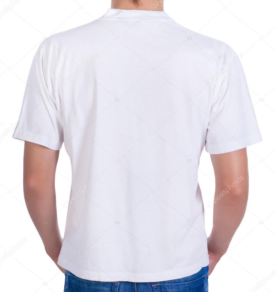 White t-shirt on a young man. back