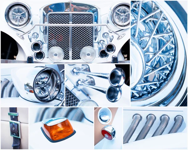 Conjunto de piezas de hermoso coche vintage blanco. retro —  Fotos de Stock