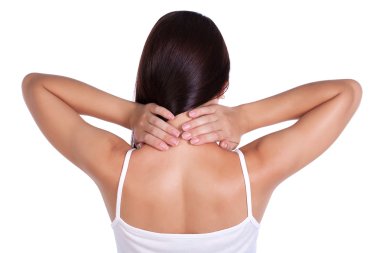 ağrı. kızın boynunu elinde tutar. izole