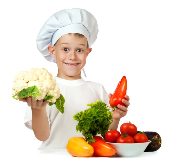 Cook is holding cauliflower and bell pepper — Stock Photo, Image