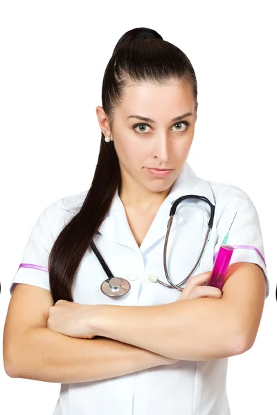 Жінка-лікар у білому пальто. ізольовані — стокове фото