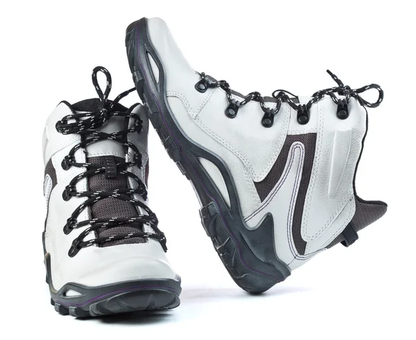 A pair of new white hiking boots on white background — Stock Photo, Image