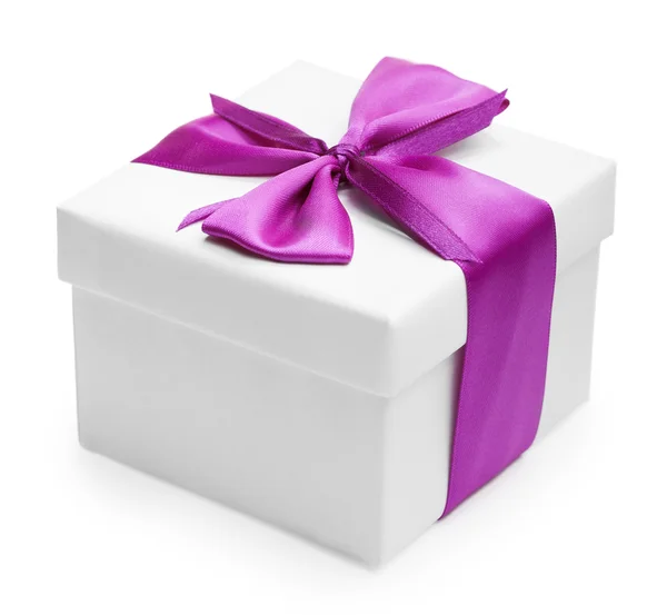 White box anf pink bow and ribbon — Stock Photo, Image
