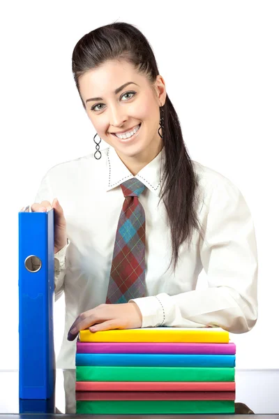 Portrét roztomilá dívka s složky office — Stock fotografie