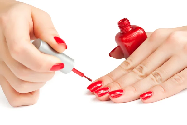 Manicure. applicare lo smalto. isolato — Foto Stock