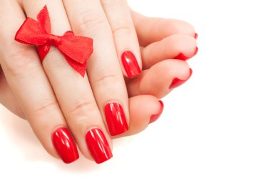 Fingers with red manicure isolated clipart