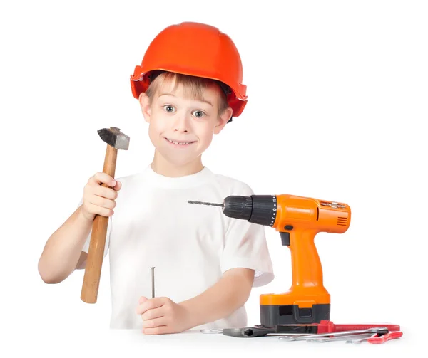 Niño con martillo y destornillador — Foto de Stock