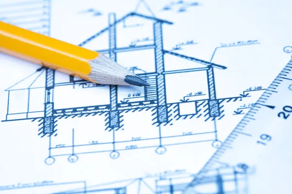 Desenhos de engenharia e arquitetura — Fotografia de Stock