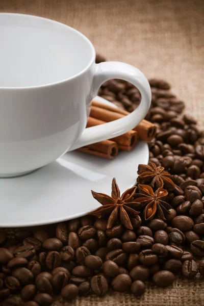 Kopp aromatiskt kaffe med kanel och anis — Stockfoto