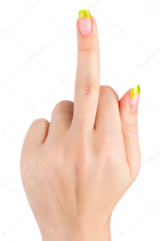woman's hand with Fuck you gesture. isolated