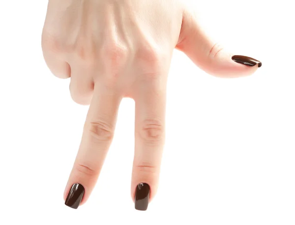 Two female fingers with brown manicure as a legs — Stock Photo, Image