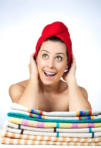 Funny girl with towel on hair — Stock Photo, Image