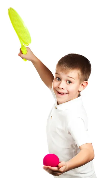 Pequeño jugador de tenis en entrenamiento — Foto de Stock