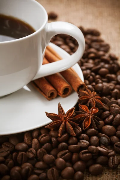 Taza de café aromático con canela —  Fotos de Stock