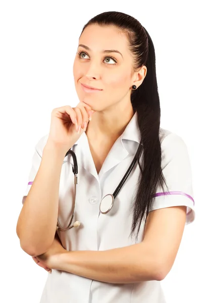 Carino medico donna in cappotto bianco — Foto Stock